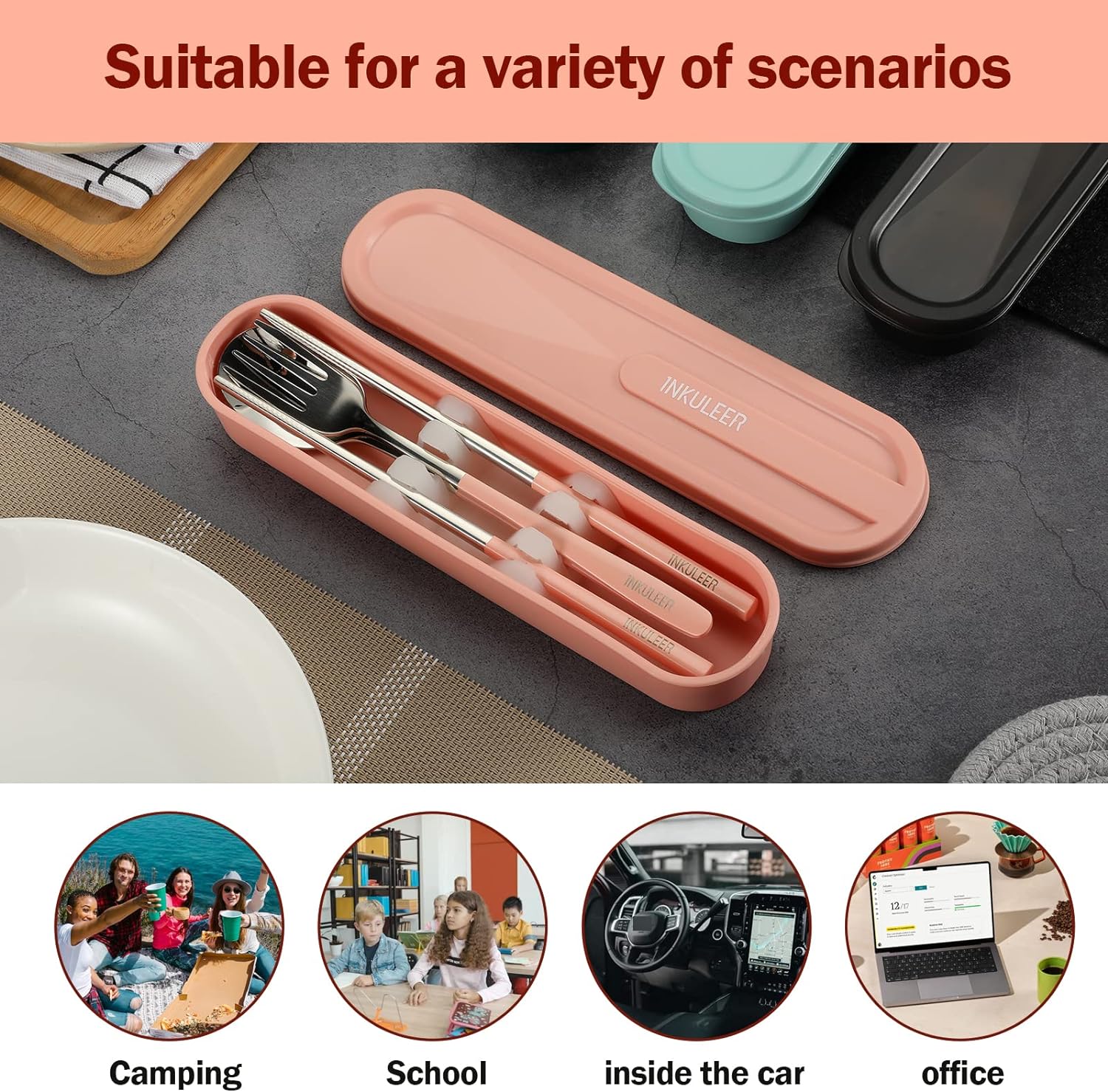 Travel cutlery set, Stainless Steel Cutlery, Reusable utensils set with case, Portable Silverware -18/8 Travel cutlery set, Stainless Steel Cutlery, Reusable utensils set with case, Portable Silverware -18/8